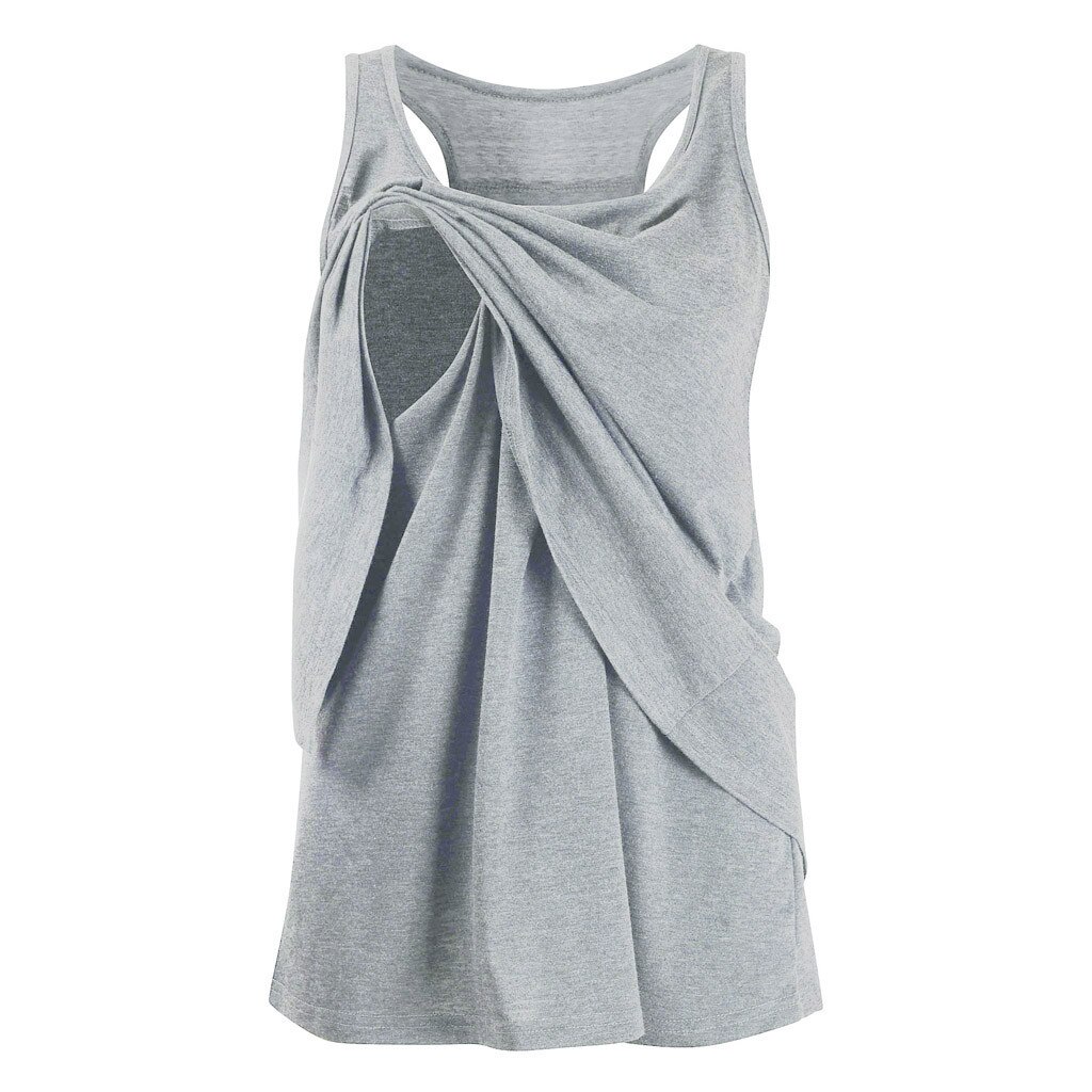 Summer Nursing Tank Tops Women's Black Vest Maternity O-Neck Tops Wrap Double Layer Sleeveless Blouse T Shirt Pregnant Tops: B / 3XL