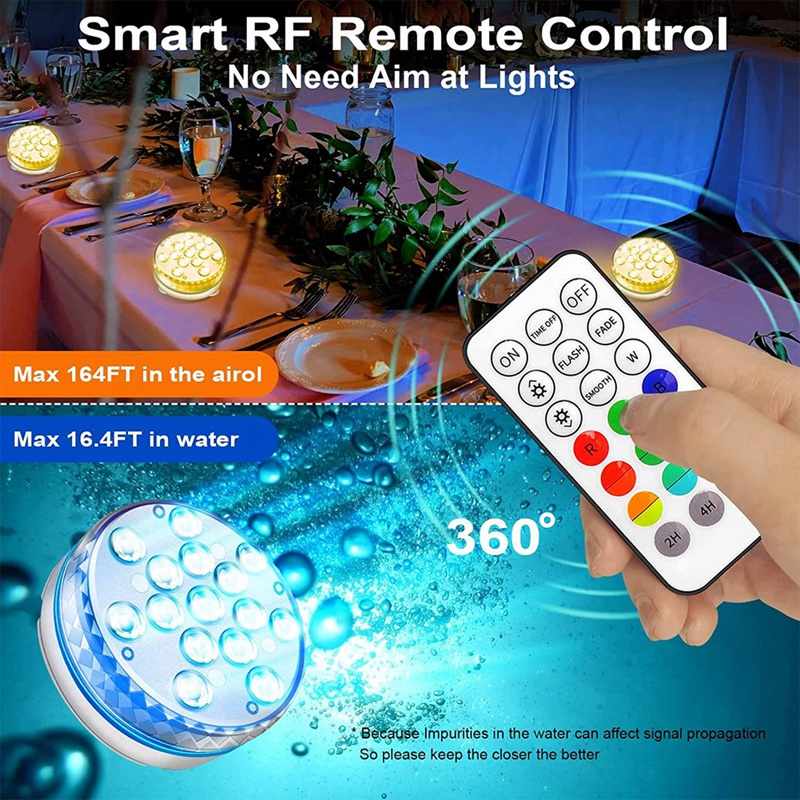 Dompelpompen Led Verlichting Met Afstandsbediening, Zwembad Verlichting Waterdicht 15 Led Kralen 16 Rgb Kleur, onderwater Led Verlichting-4 Packs