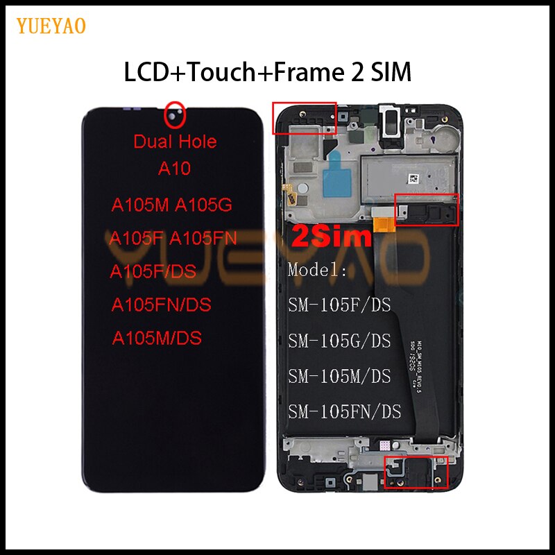 Voor Samsung Galaxy A10 A105 A105F SM-A105F Lcd-scherm Vervanging Digitizer Vergadering Voor Samsung M10 M105F Lcd: A10 2SIM WithFrame