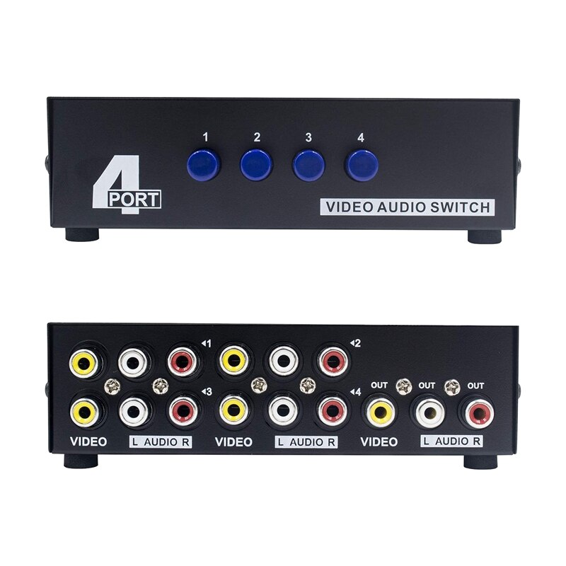 4 Port AV Switch RCA Switcher 4 in 1 Out Composite Video L/R Audio Selector Box for DVD STB Game Consoles