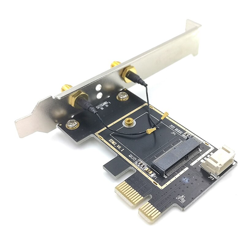 NGFF M2 Wireless Card to PCI-E Pcie Desktop Bluetooth Converter Adapter with 2 AC Antenna for AX200 9260AC 8265NGW