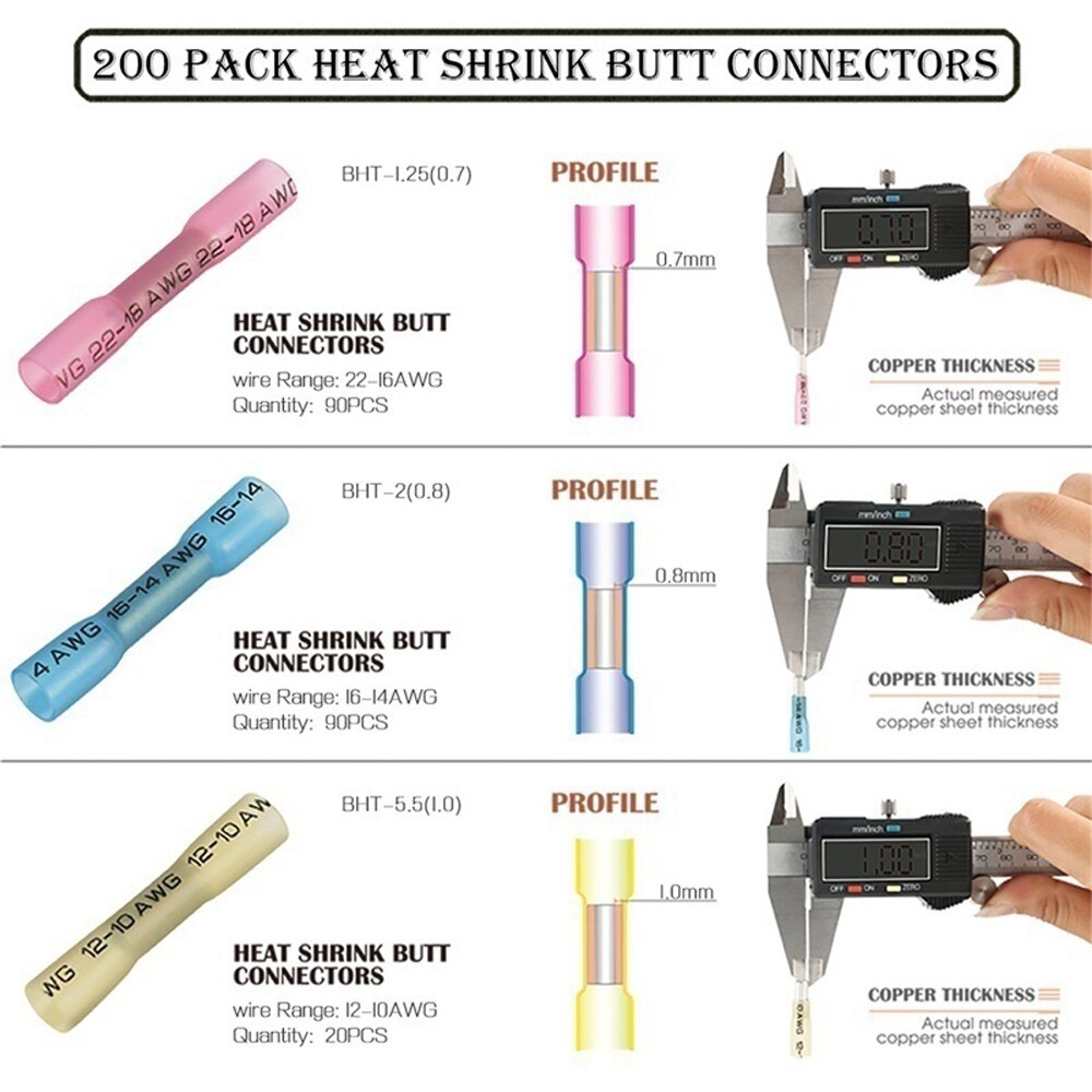 200 stücke 3 Größen Wasserdicht Schrumpfstoßverbinder Box Elektrische Draht Splice Kabel Crimp Terminals Anschlüsse Kit