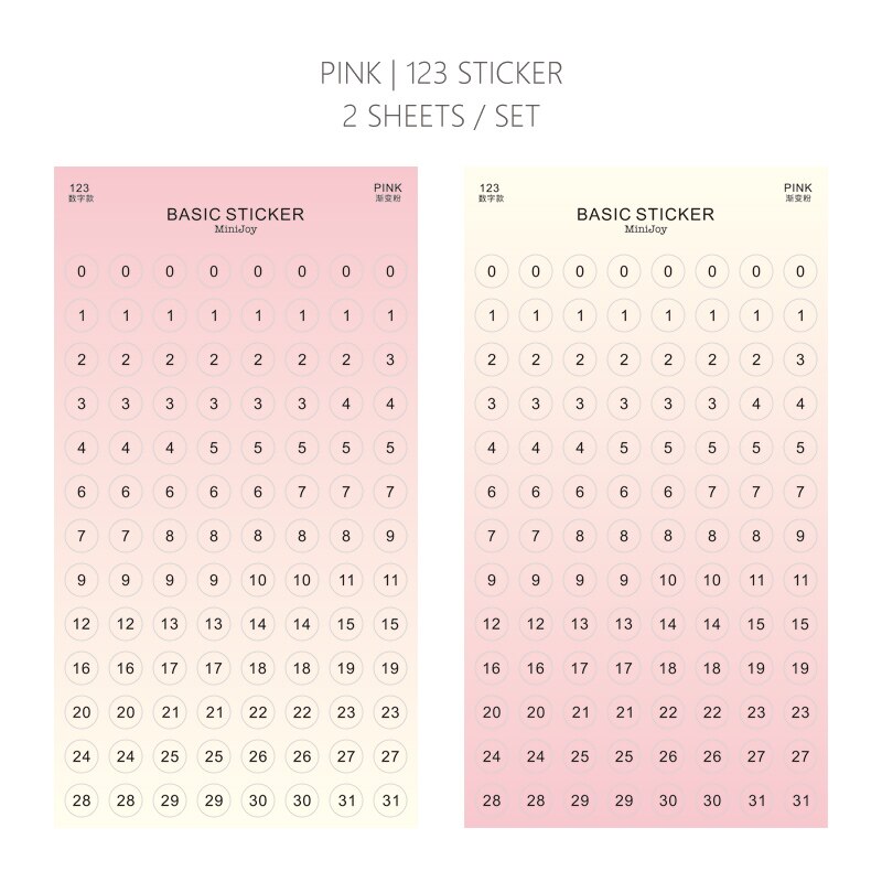 Mypretties 2 vellen kleurplaten met cijfers en letters, functionele stickers, plannerstickers, schemastickers, briefpapierstickers: Roze 123 sticker