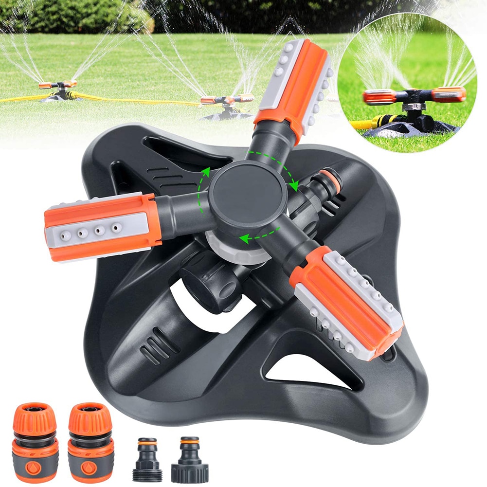 360° Rotating Garden Sprinkler 3 Arms Automatic Grass Lawn Watering Grass Lawn Rotary Nozzle Rotating Irrigation Tool