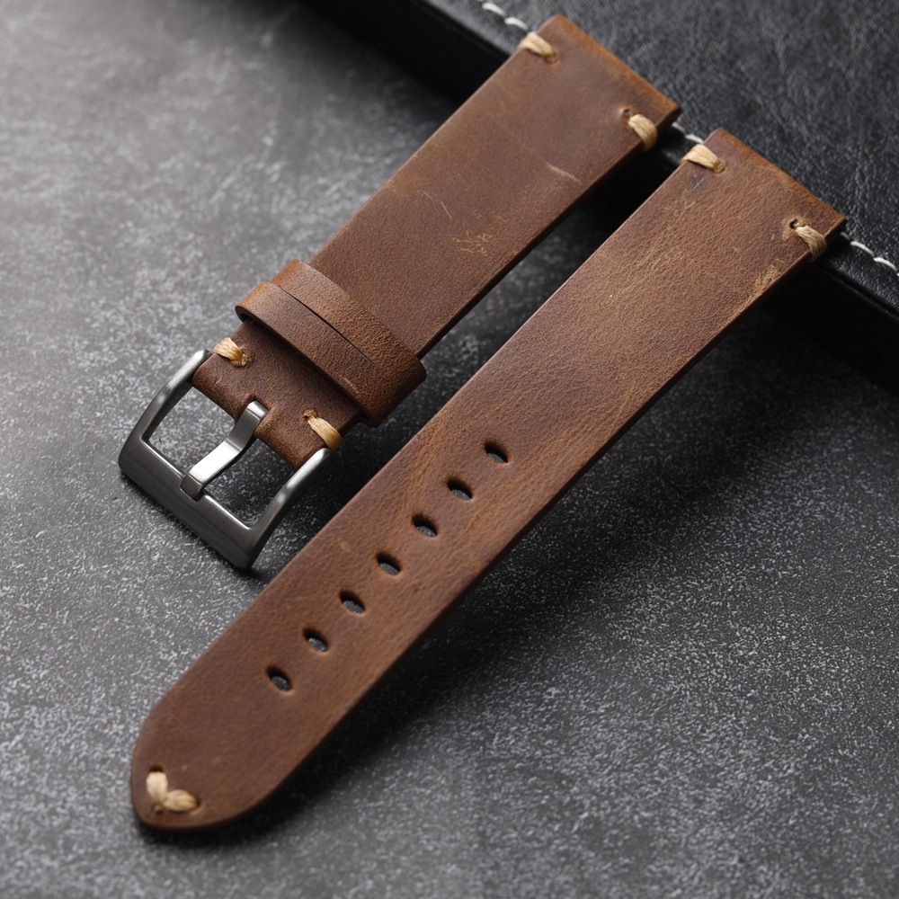 Handgefertigtes Kopf-Rindslederarmband, 18, 19, 20, 21, 22 mm, gealtertes Herren-Jahrgang-Armbinde aus italienischem Echtleder, weich: Schwarz Gelb / 20mm