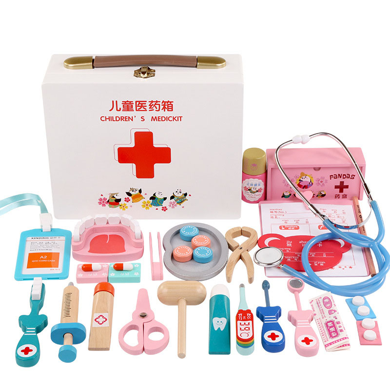 Simulation en bois pour enfants semblant jouer docteur jouet infirmière jeu d'injection boîte à médicaments