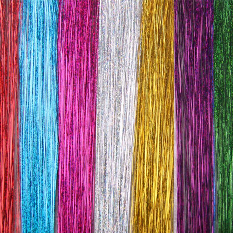 Glitrende hår tinsel bling hårdekorasjon for syntetisk hårforlengelse glitter highlight rainbow hair stripe 80cm falsk hårfeste