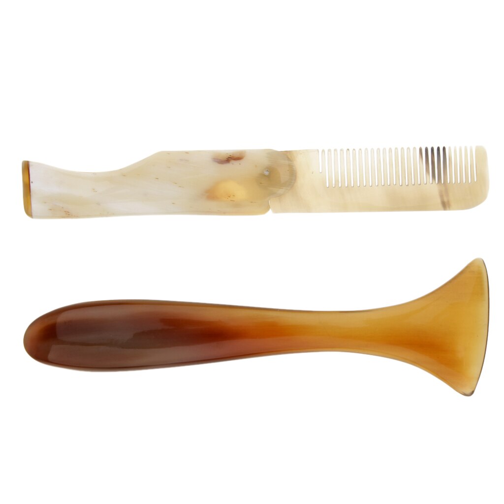 Natural Ox Horn Chemical-free Folding Massage Detangle Comb + Massage Bar