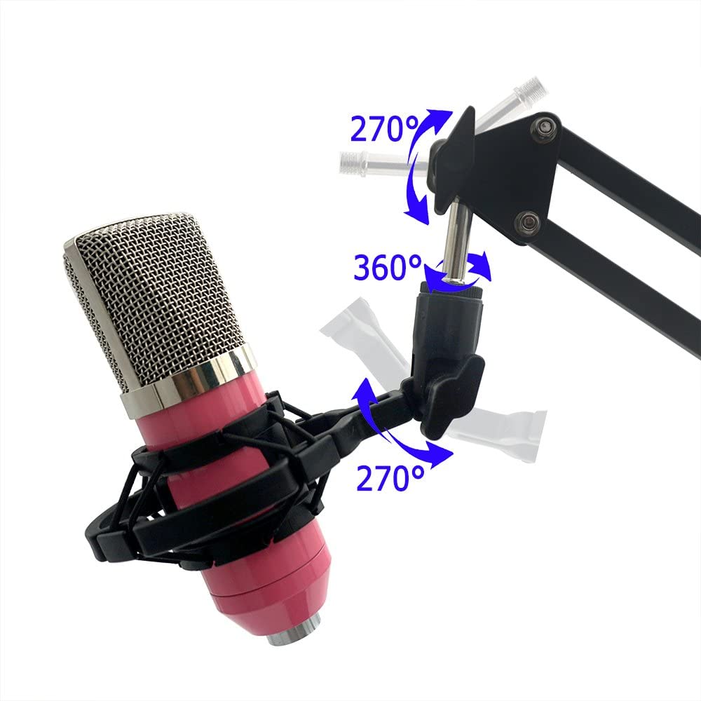 Desktop Microphone Stand, Adjustable Microphone Suspension Boom Scissor Arm Stand with Mic Shock Mount for lightweight Micphone