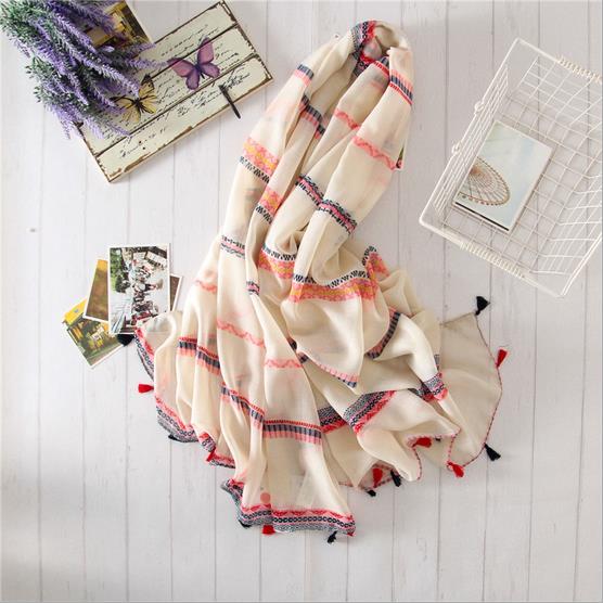 Qa1095 blauwe en witte porseleinen poncho's met kwastjes voor dames, sjaals voor op reis