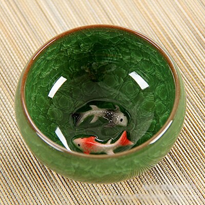 Novedad 3D de pescado doble China té Copa grande Crackle esmalte de tazón de té Kung Fu té taza SetChinese de porcelana taza de té conjuntos: 01