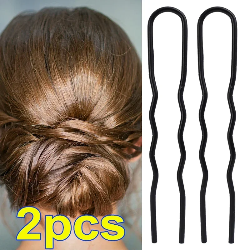 Clip de tenedor de pelo de Metal negro para mujer, peines con pasador, moño desordenado, Clip de horquilla, peines laterales, palos Updo, herramienta de Peinado