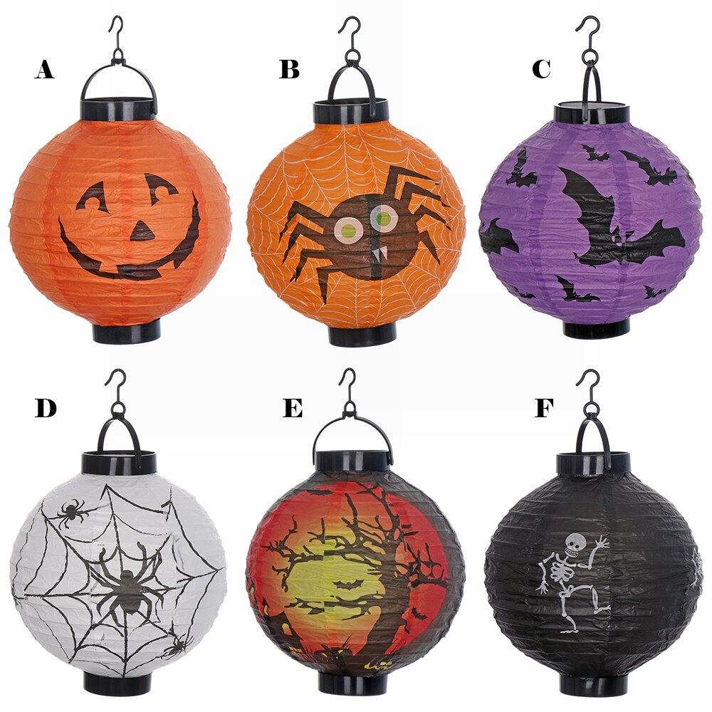 LED Halloween Paper Pumpkin Hanging Lantern DIY Party Decor Scary LED Lantern Home Decor Party Supplies