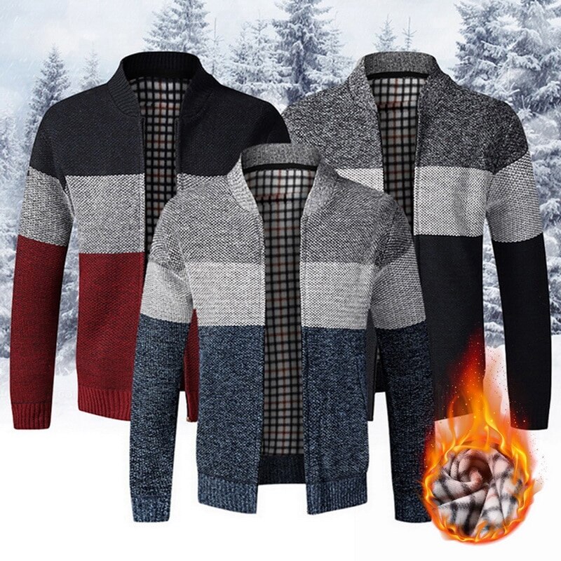 Hommes chandail manteau épais polaire Patchwork laine Cardigan pull vestes hiver tricoté manteaux mâle tricots de style décontracté