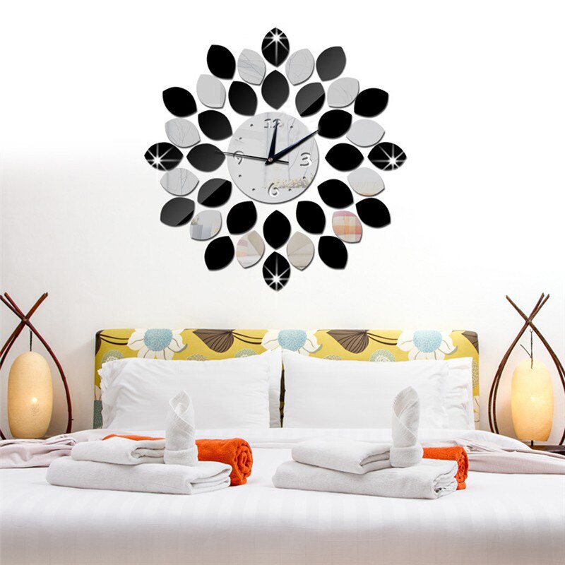 Horloge murale à cadre citron, miroir, autocollants muraux, chambre d'enfant, 3d décorations murales à faire soi-même, art détachable