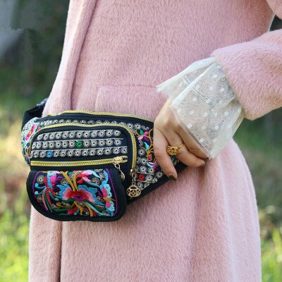 nationalen stickerei frauen einkaufen kleine taille taschen! Nizza Blumen- gestickte Dame taille Packungen Alle-spiel Leinwand Träger