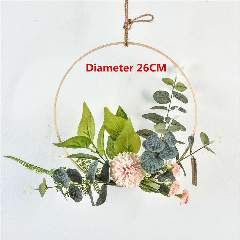Cilected Hydrangea Eucalyptus Garland Wooden Wall Hanging Decoration Artificial Flower Garland Hoop Wreath For Wedding Backdrop