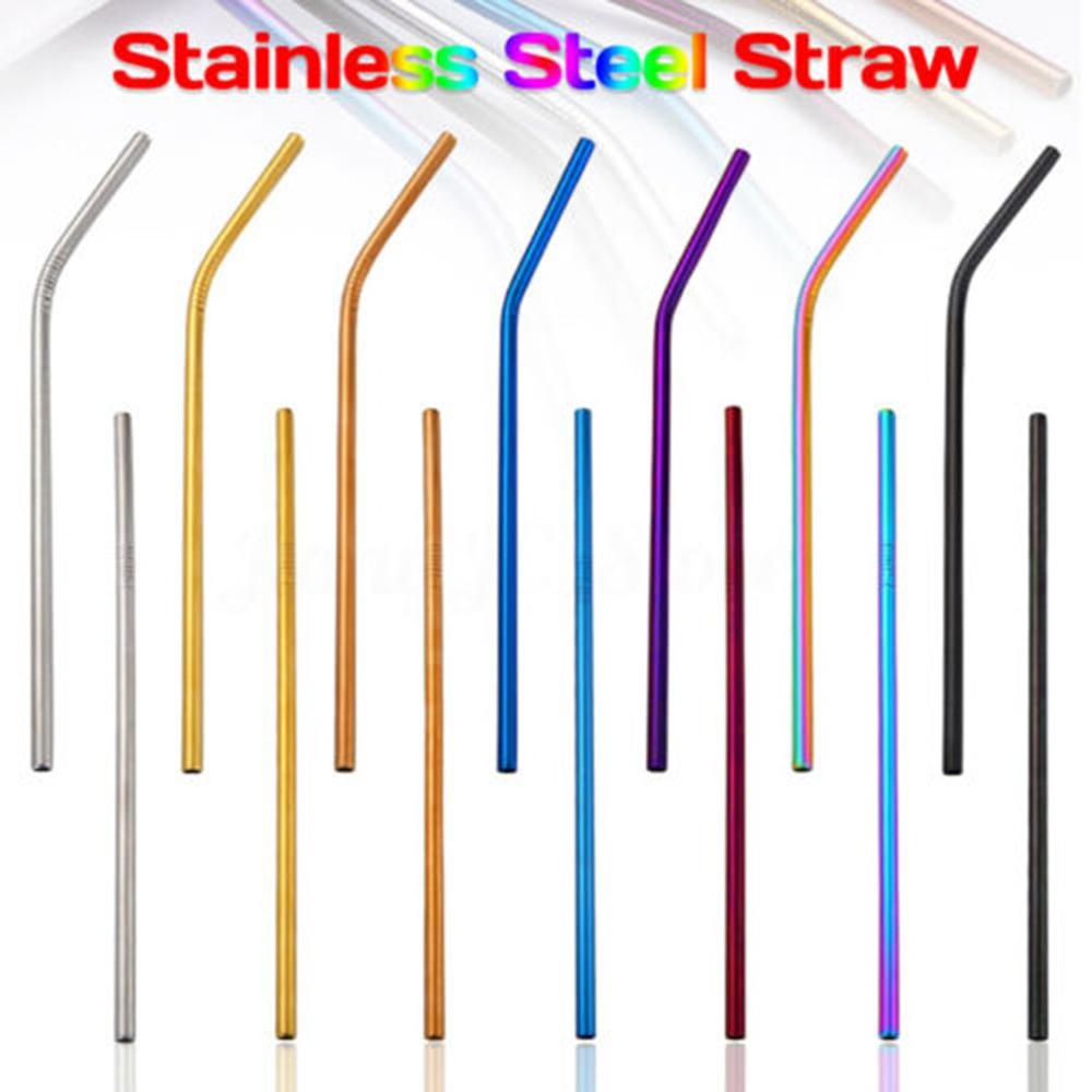 Colorful Drinking Straw Reusable 304 Stainless Steel Metal Straw Sturdy Bent Straight Drinks Straw