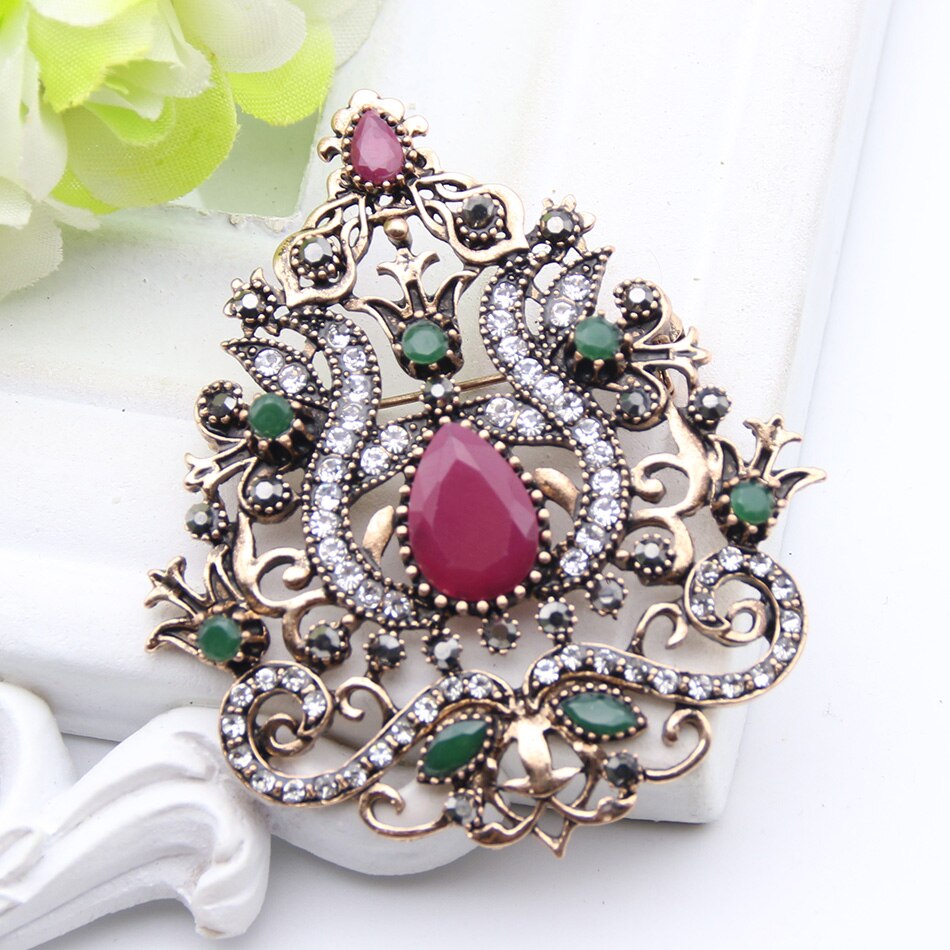 Romantic Flower Morocco Brooch Gold Color Rhinestone Women Brooches Lapel Hijab Scarf Pins Ladies Wedding Party Festival