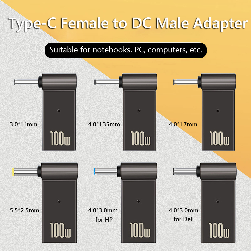Convertisseur de puissance 100W 5a PD, Jack de déclencheur cc à Type C femelle 5.5/7.4 en alliage de Zinc avec tête légère, adaptateur pour ordinateurs portables Dell/HP/ASUS