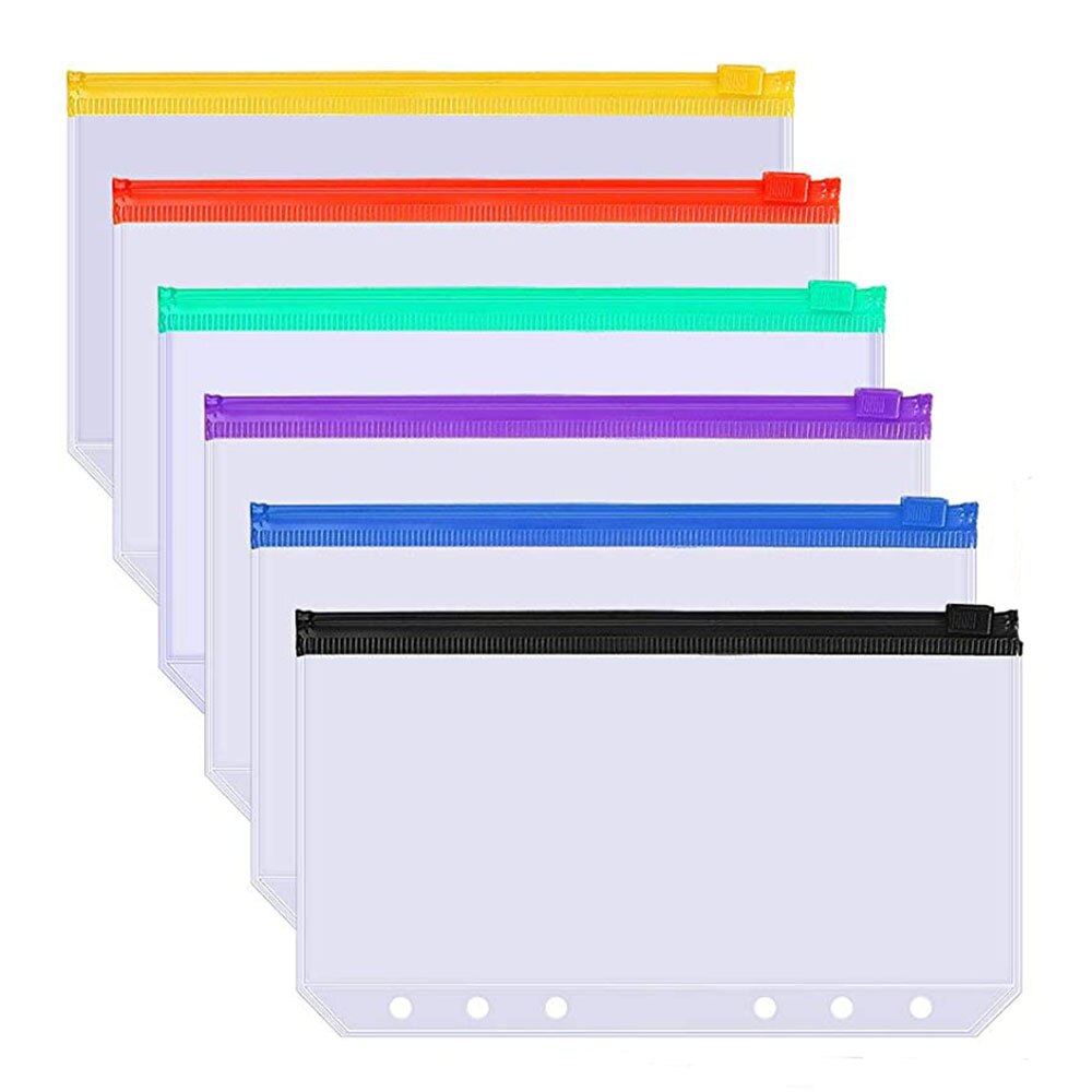 Aasjbofa bindelommer  a5/a6 bindemiddel løs bladpose klare lynlåsmapper til 6- ring notesbog bindemiddelpose dokument arkivering poser: 6 stk. -a5 størrelse
