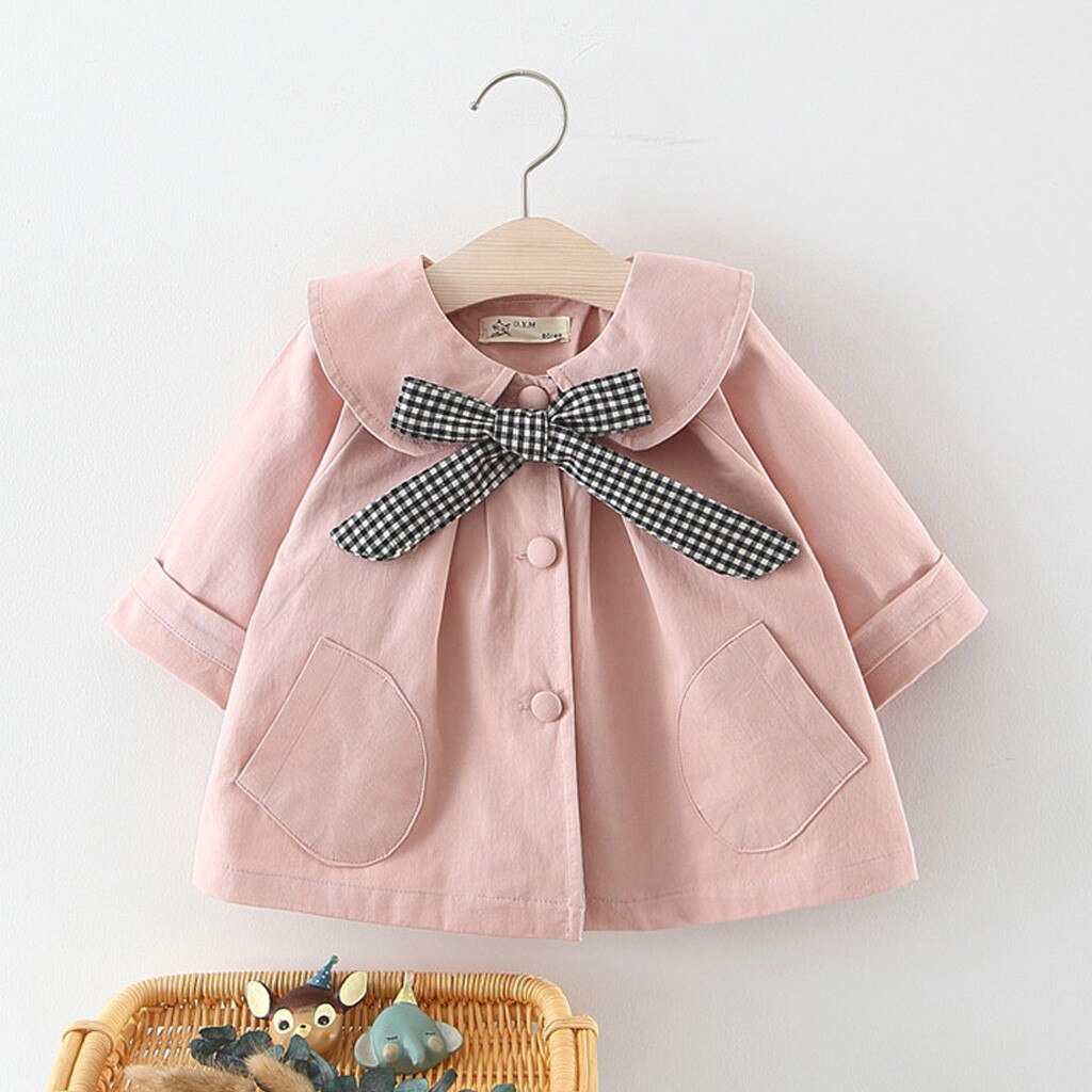 Toddler kids girls solid doll collar plaid windproof coat outwear casual kläder vinter barn trench kläder