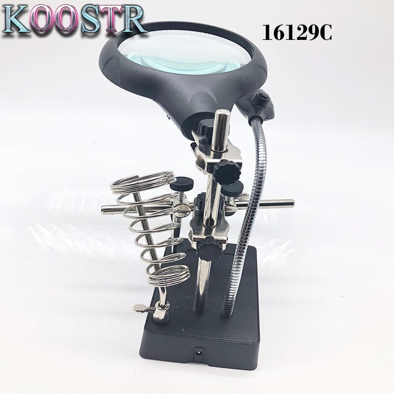 16129C 5 LED Auxiliary Clip Magnifier 3 In 1 Welding Magnifying Glass with helping Hand Soldering Solder Iron Stand Holde