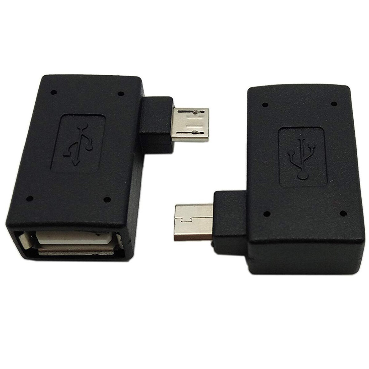 1 Pair (Left+Right) 90 Degree Angled Micro-USB 2.0 to OTG Host Adapter with USB Power Connector For Mobile Phone Tablet