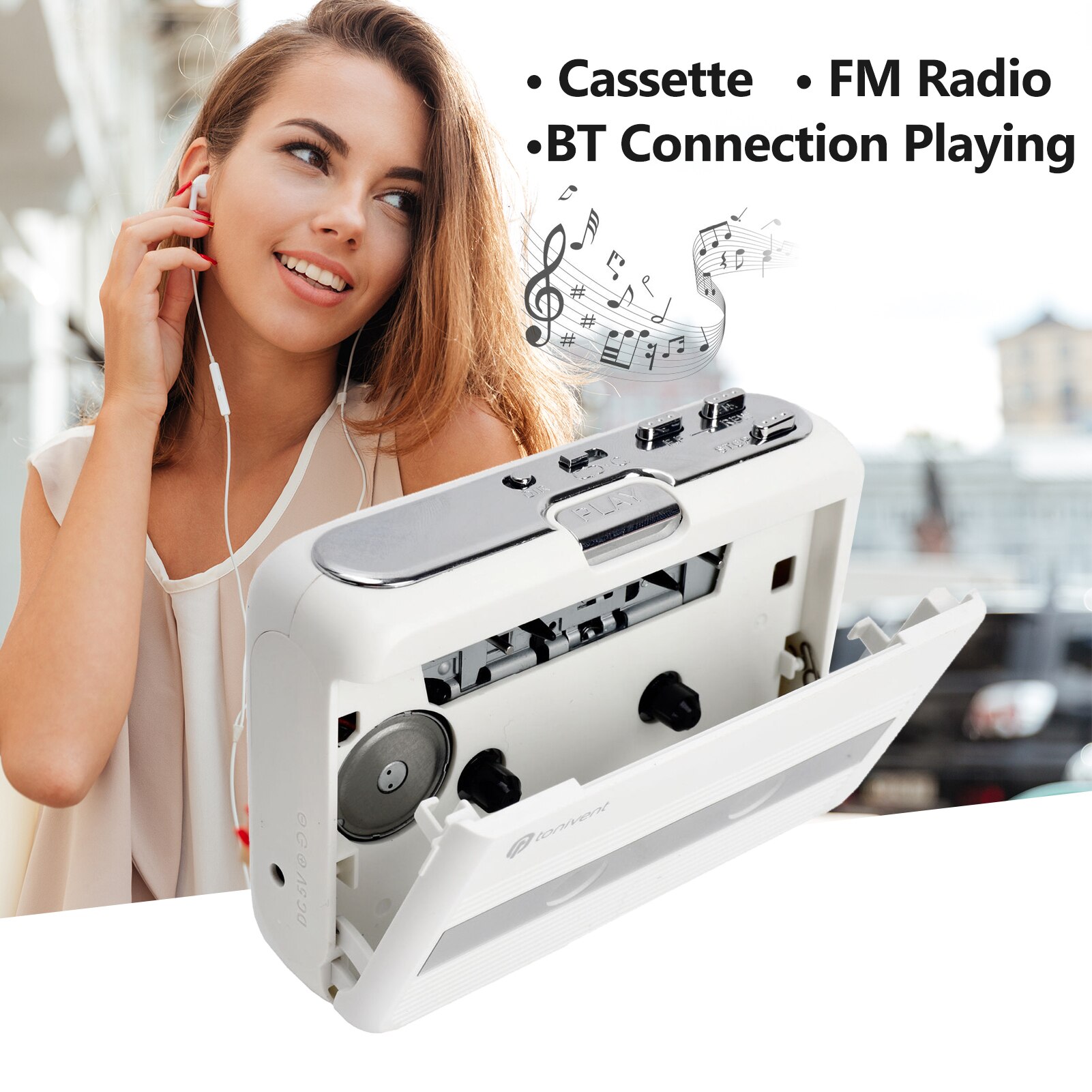 Mini kassettspelare bandinspelning fm-radio med 3.5mm hörlursuttag volymkontroll