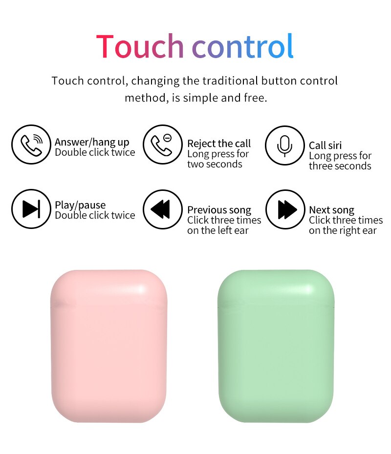 Macaron Inpods 12 UP Version Touch Key Matte Wireless Bluetooth 5.0 Headphones Stereo Earphones Earbuds i11 i12 Tws for Xiaomi