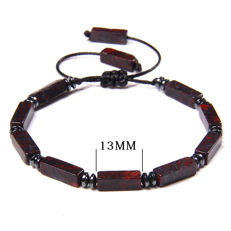 Bracelet tressé en forme de Tube carré pour homme et femme, bijou en pierres de sang naturelles, ajustable, tendance, Yoga, énergie