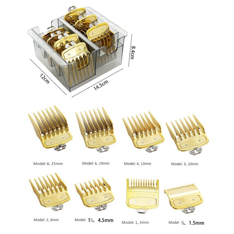 8 Sizes Hair Clipper Limit Guide Comb Metal Hair Clipper for WAHL Comb Universal Hair Clipper Comb in Gold with Box