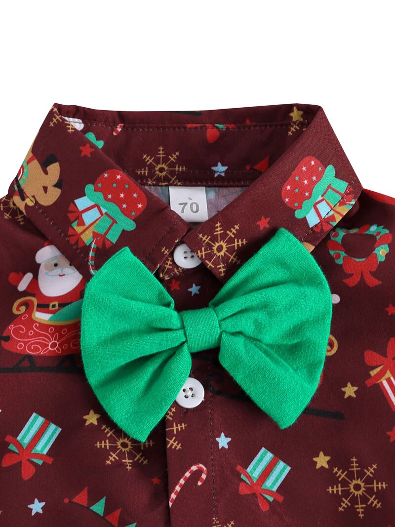 Wallarenear babyjongen kerstkleding bedrukt korte normale mouwen omslagkraag bedekte knoop stijlvolle bodysuit
