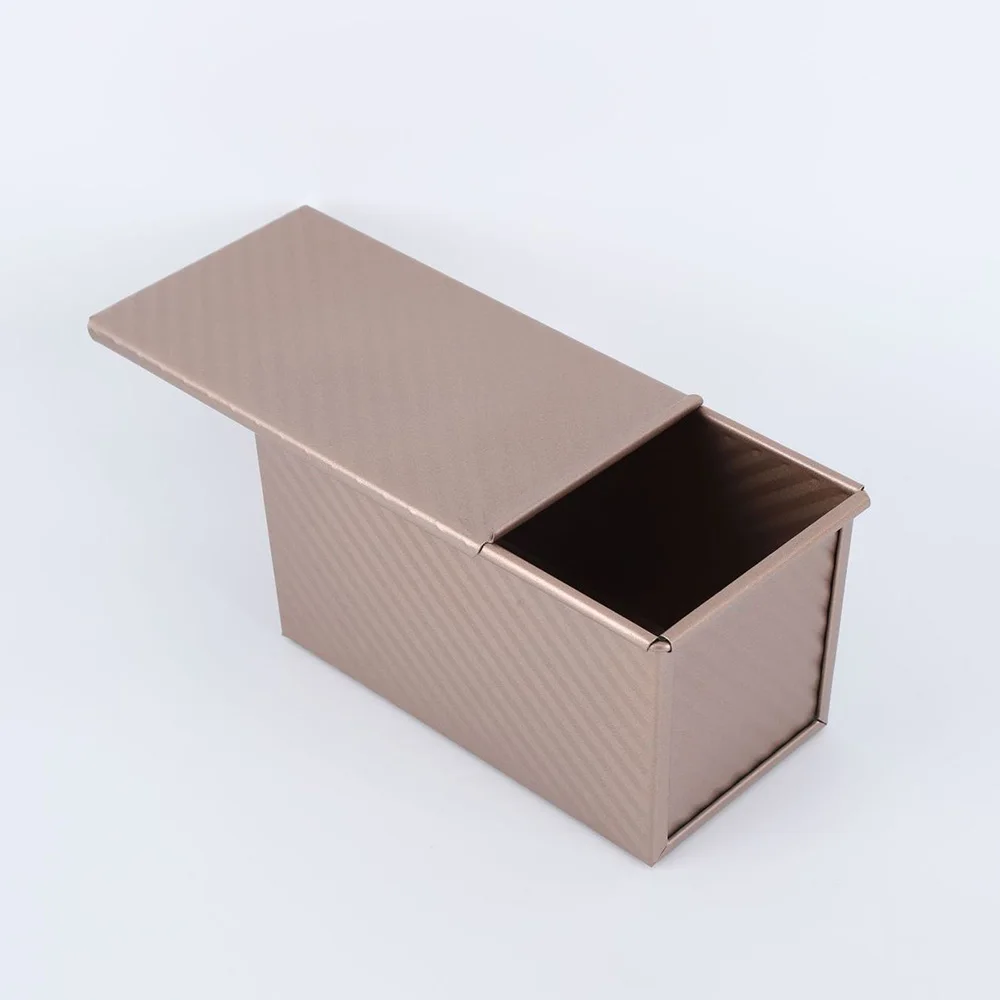 Molde para pan Pullman antiadherente con tapa, caja para pan tostado corrugado de acero al carbono, molde para pan tostado perfectamente horneado, 1 ud.: Gris claro