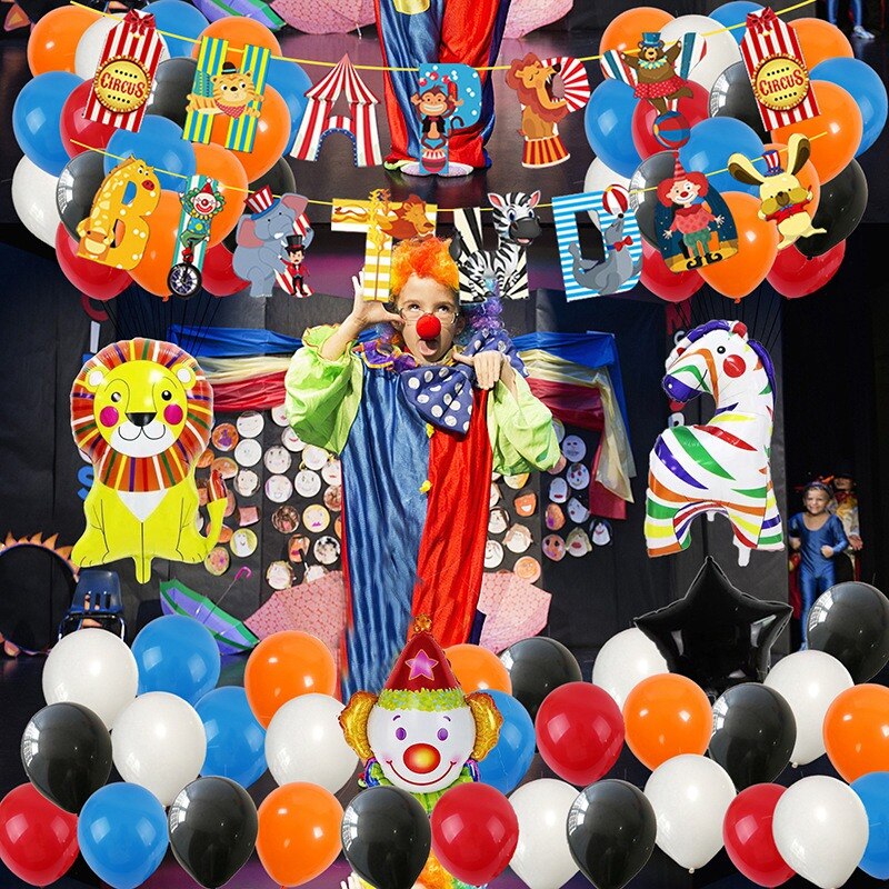 Klovn cirkus fødselsdagssæt 64 stk latex balloner fødselsdag banner karneval jul fest dekoration forsyninger børn balloner