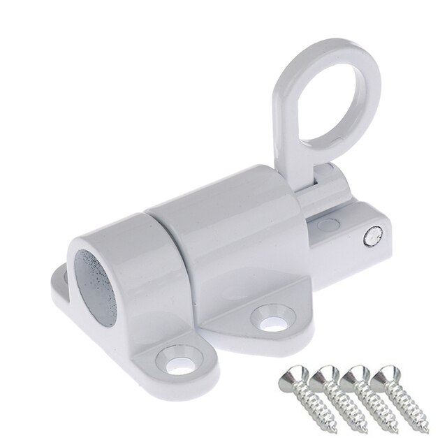 Solid Spring Loaded Window Door Bolt Aluminum Alloy Door Latch Lock Gate Pull Ring Bounce Home Security Latch Hasp Sliding Lock: White