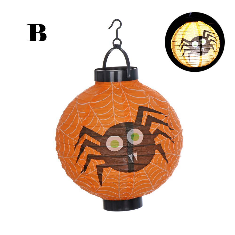 LED Halloween Paper Pumpkin Hanging Lantern DIY Party Decor Scary LED Lantern Home Decor Party Supplies: B