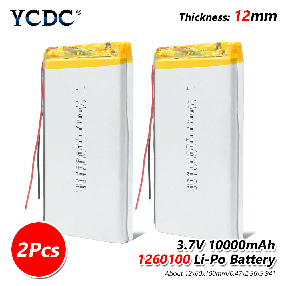 Rechargeable 3.7V 10000mAh Lipo Li-Po Lithium Batteria 1260100 With PCB Li-polymer Battery Replacement Batteries For Tablet DVD: 2x Battery