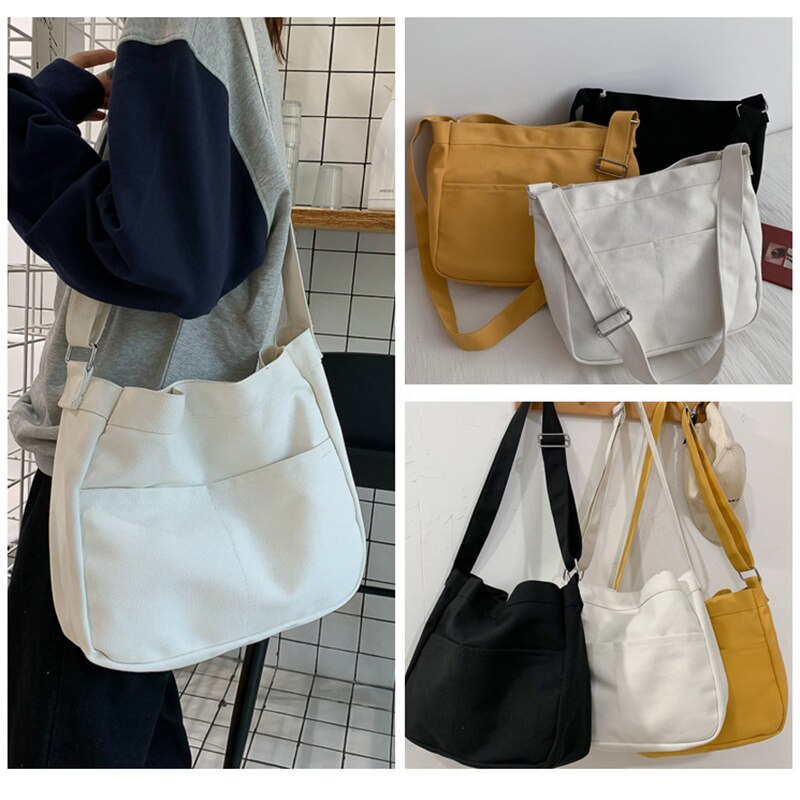 Sacs à bandoulière en toile pour femmes, sacoche coréenne en tissu de coton, grande capacité, pour l'école, 2022