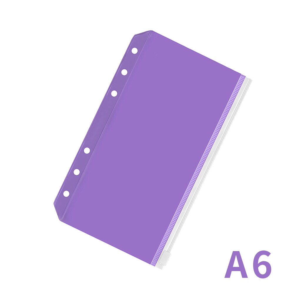 2pcs PVC A5/A6 Binder Pockets File Folder 6-Ring Loose Leaf Pouch Reports Binder Zipper Folders Office Document Organizers: A6 purple