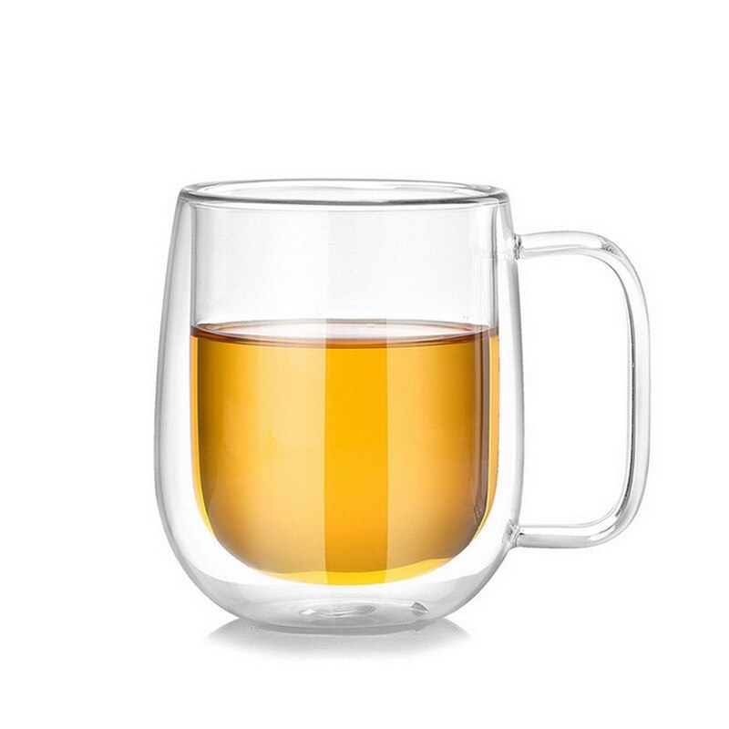 Dubbelvägg mugg kontorsmuggar med handtaget transparent drinkware kaffekoppar te set muggar öl dryck office cup enkel stil: C