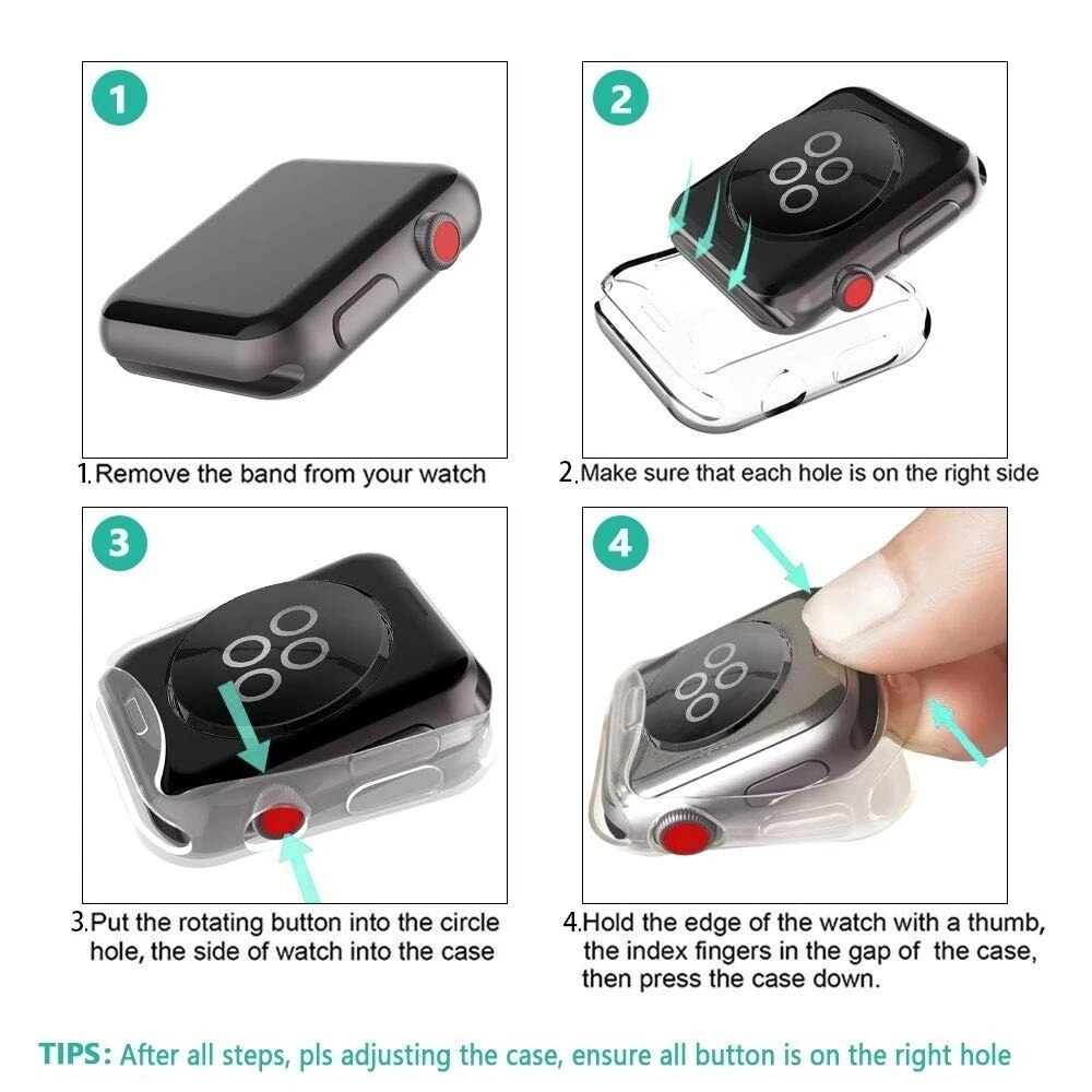 Transparent Cover For Apple Watch Series 6 5 4 3 2 1 38MM 42MM 360 Full Soft Clear TPU Screens Protector Case iWatch 5 44MM 40MM