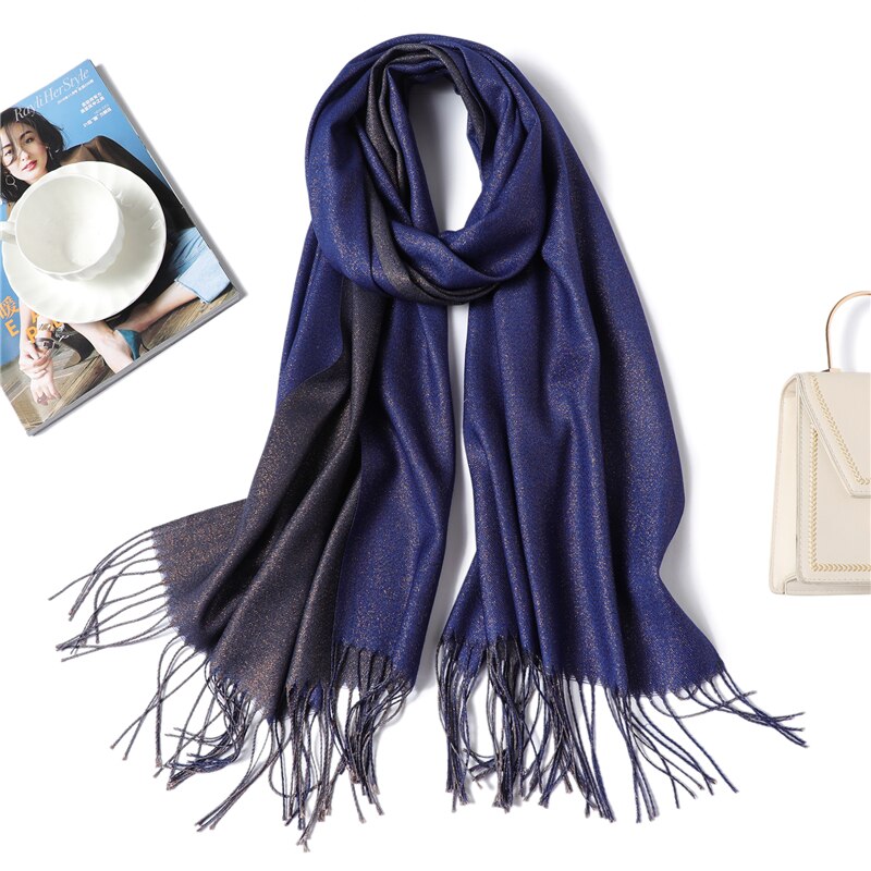 Talvihuivi naisille, yksivärinen, pashminan kaltainen kashmir, tupsuilla koristeltu, lämmin huivi, paksut shaalit ja kietaisut, kiiltävä, kaksipuolinen, bufanda: Wt2-16