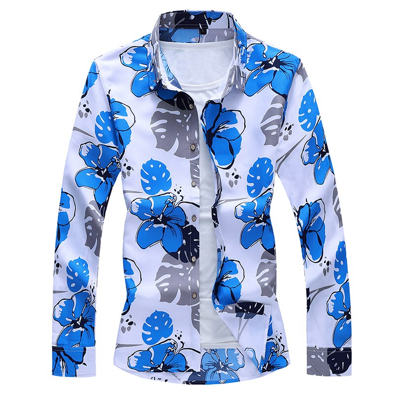 Pluss størrelse 5xl 6xl 7xl langermet skjorte til menn og #39 ; høstprint med blomster herre slank passe virksomhet fritidsskjorter: Asia l  (55-62.5kg)