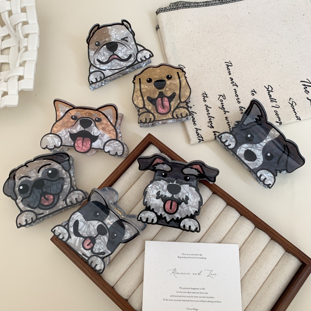 Lovely Acrylic Cartoon Dog Hair Claw Korean Style Puppy Schnauzer Crab Clip Cute Small Shark Clip Daily