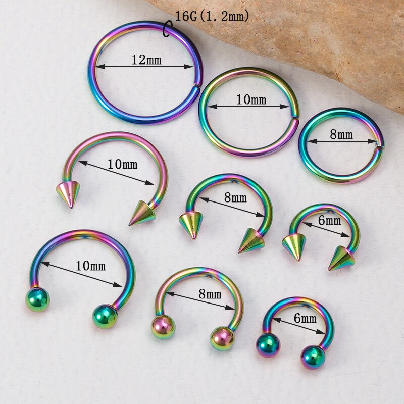 9pcs orecchini a cerchio Smiley Nose Ring setto Real Piercing Bar Set orecchio cartilagine Tragus Helix Lip BCR bilanciere circolare gioielli 16G