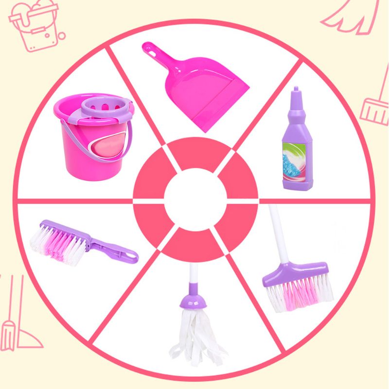 Juego de limpieza para niños, kit de cepillo recogedor, Cubo de escoba, fregona, 6 uds.
