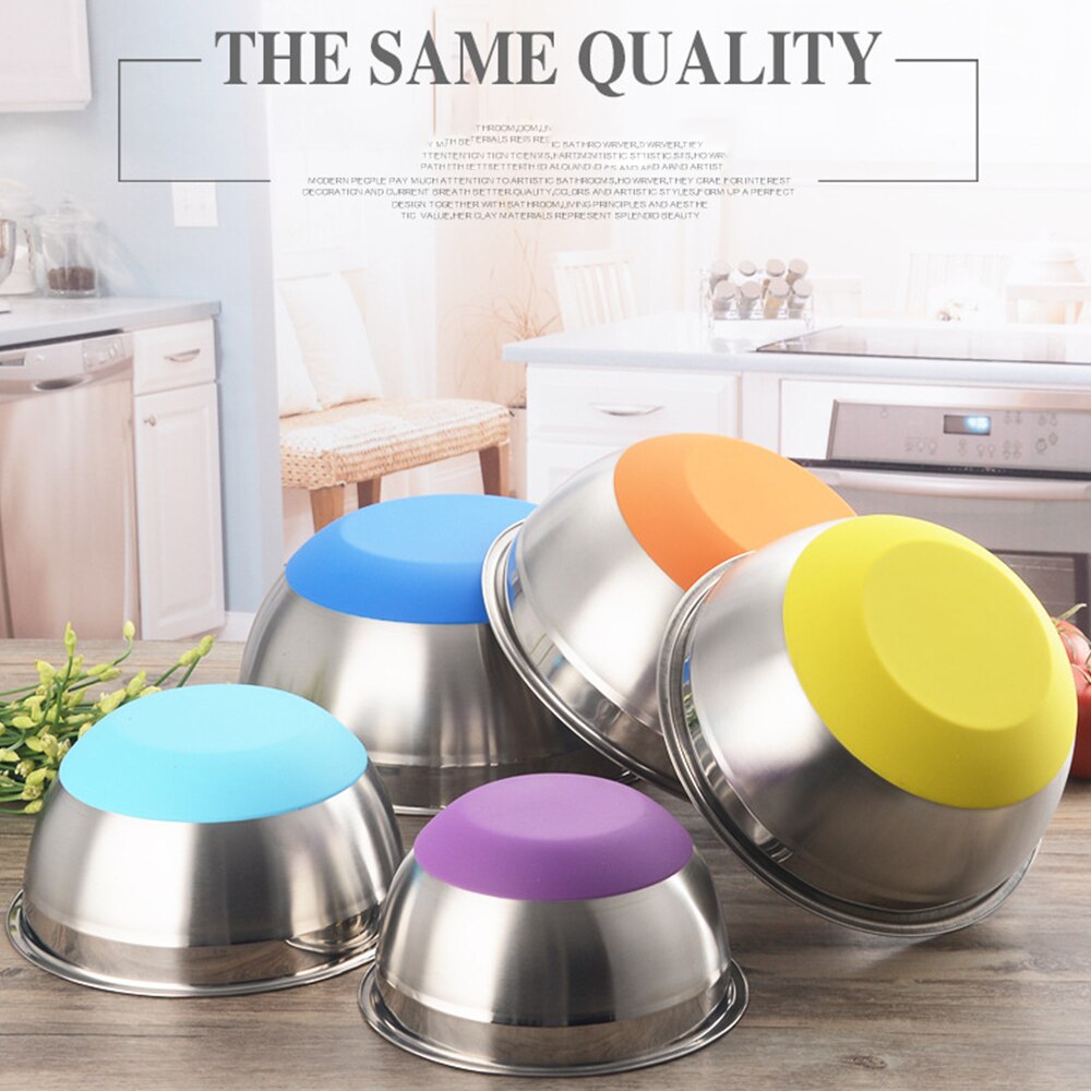 5pcs/set Stainless Steel Mixing Bowls Non Slip Silicone Bottom Kitchen Egg Mixer Bowl for Food Storage Salad Cooking Baking