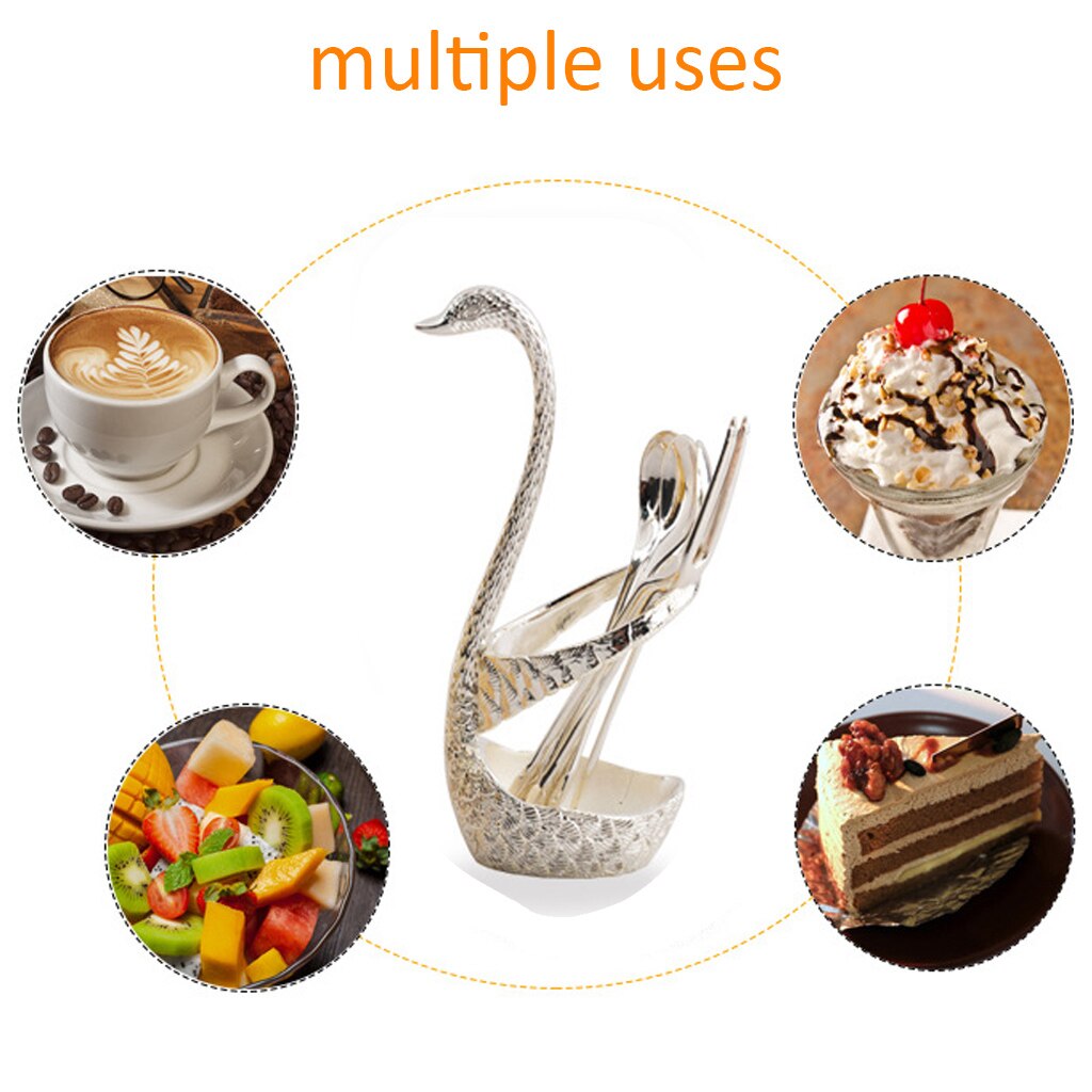 Base de cisne romántica, 7 piezas, vajilla de acero inoxidable para ensalada, postre, fruta, tenedores, cucharas de café, vajilla de cena, herramientas de cocina