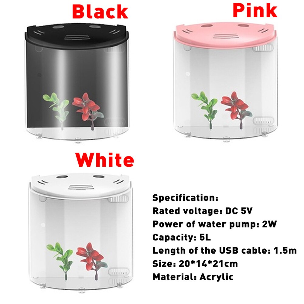 5L Simulation Water Plants Fish Tank USB LED Home Decor Living Room Mini Aquarium 180 Degree Open Office Filtration Desktop